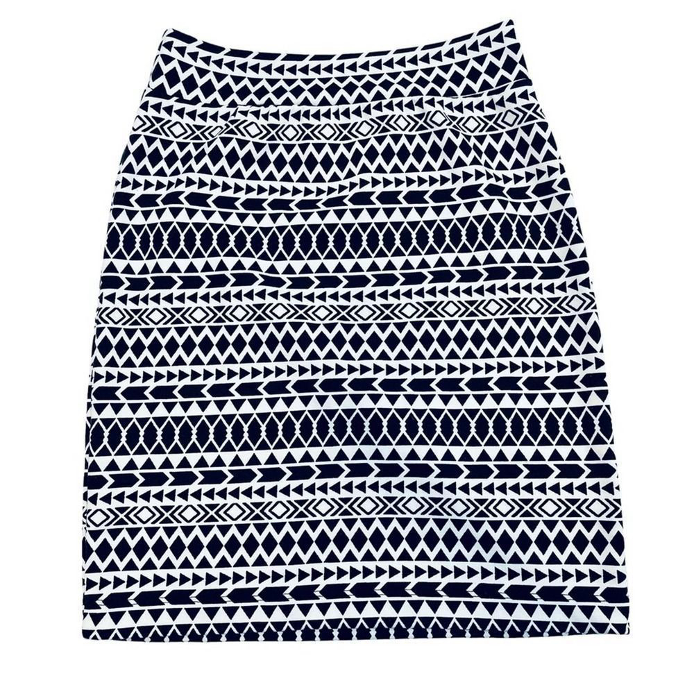 Renee C Black White Mini Skirt High Waist Fitted Stretchy Small